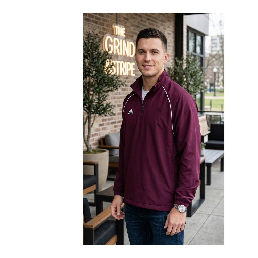 Adidas Quarter Zip Windbreaker Jacket Men's M Maroon Mesh Lined Vented Outdoor